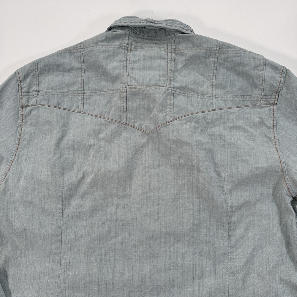 GUESS Denim Western Pearl‎ Snap Button Up Long Sleeve Shirt Mens Large Blue - Picture 11 of 15